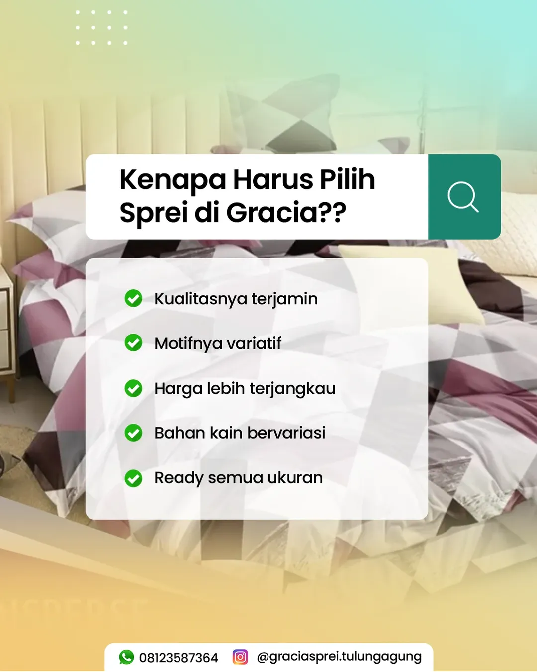 <p>Sprei dari Gracia memiliki berbagai macam dari 